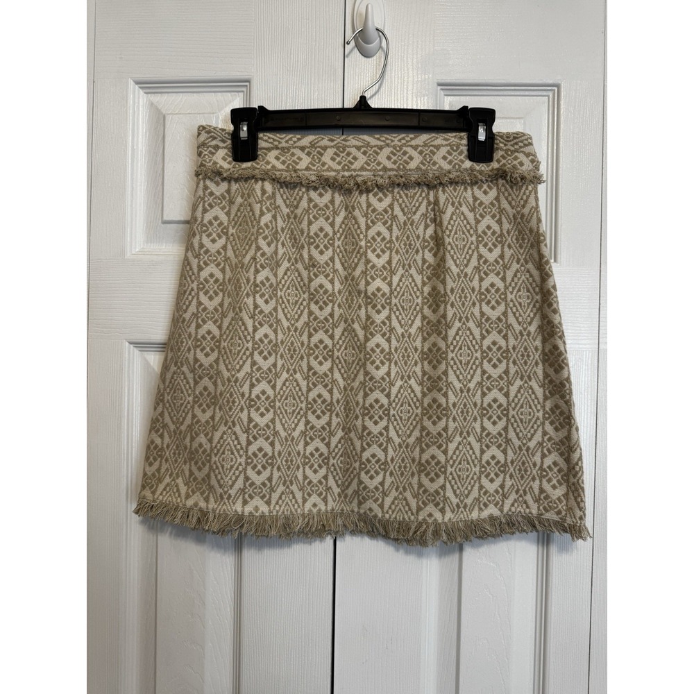 Sadie & Sage Woven Striped Mini Skirt Boho A-Line Fringe Hem Beige Size Medium